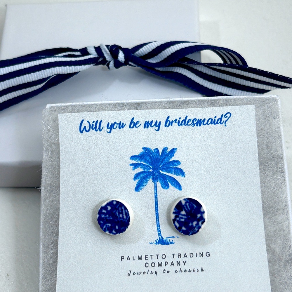 Chinoiserie Blue White Earrings Handmade New Wedding Will You Be My Bridesmaid